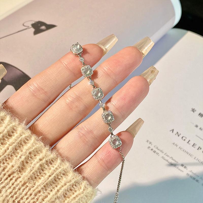 Natural A Jadeite Blue Water Egg Surface Princess Bracelet Inlaid with Ice Jade Women's S925 Sterling Silver Light Luxury Jewelry Fashion Gift