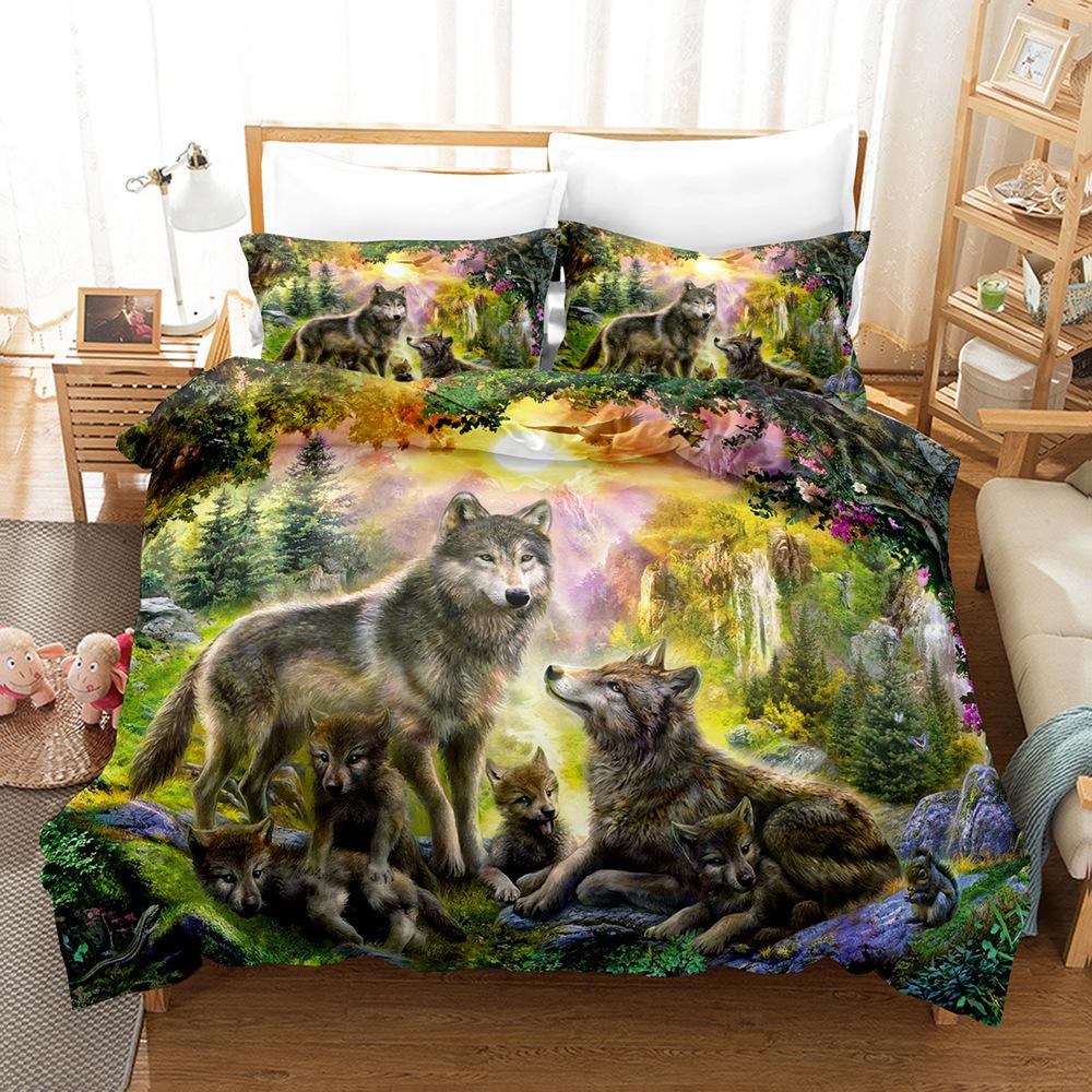 Housse de couette et taie d'oreiller Animaux de la forêt au loup, Ensemble de literie pour chambre de garçon fille Décoration Chambre d'enfant Cadeau Enfant Ensemble Housse de couette Simple 100x135cm 2pcs