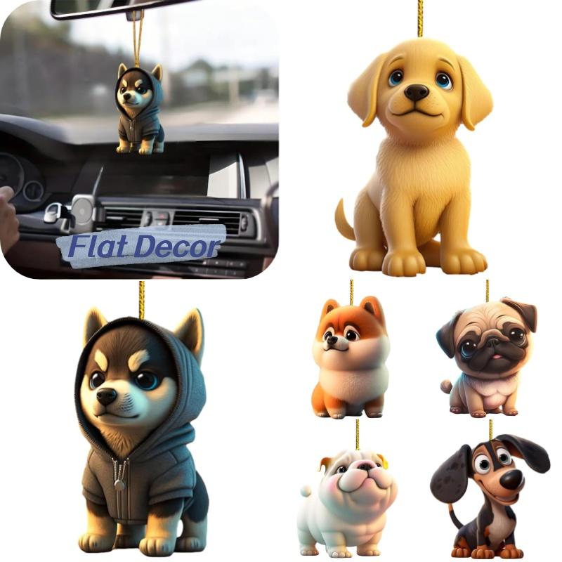 Dogs Acrylic Flat Car Hanging Pendant Pug Bag Ornament Christmas Decoration Tree