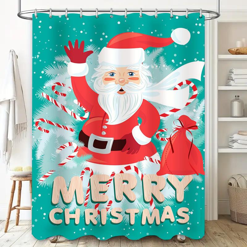 Tu Christmas Shower Curtain Merry Christmas Holiday Decor Festive Xmas Bathroom Fabric Backdrop Waterproof Holiday Decor