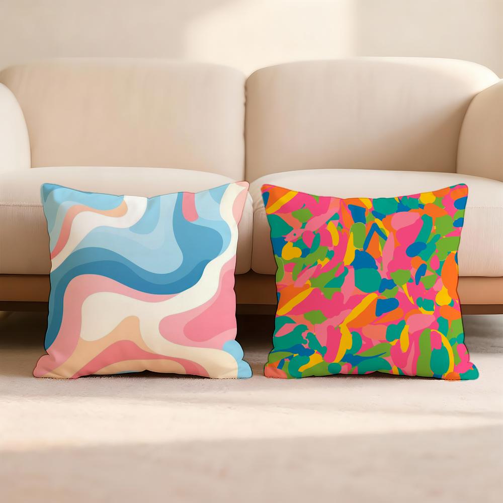 HOT Abstract Colorful Pattern Cushion Cover Home & Car Multi-Scene Pillow Cover - Reversible, Soft & Durable for Daily Use