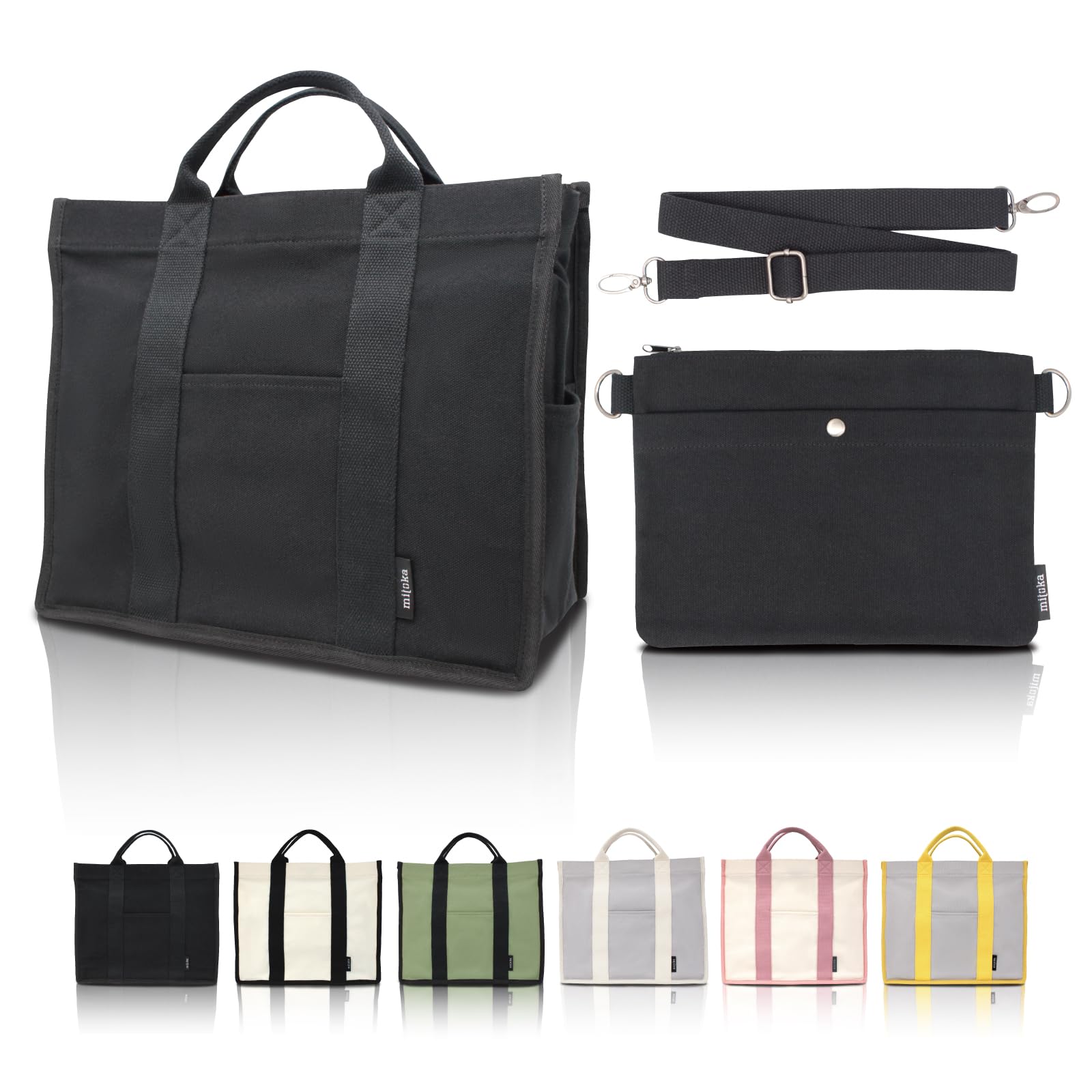 

Mijoka Tote Bag [Designed for Car Commuting] Canvas Tote Bag, Shoulder Bag with Sacoche, Freestanding, Large Capacity, A4 Size Divider, Laptop