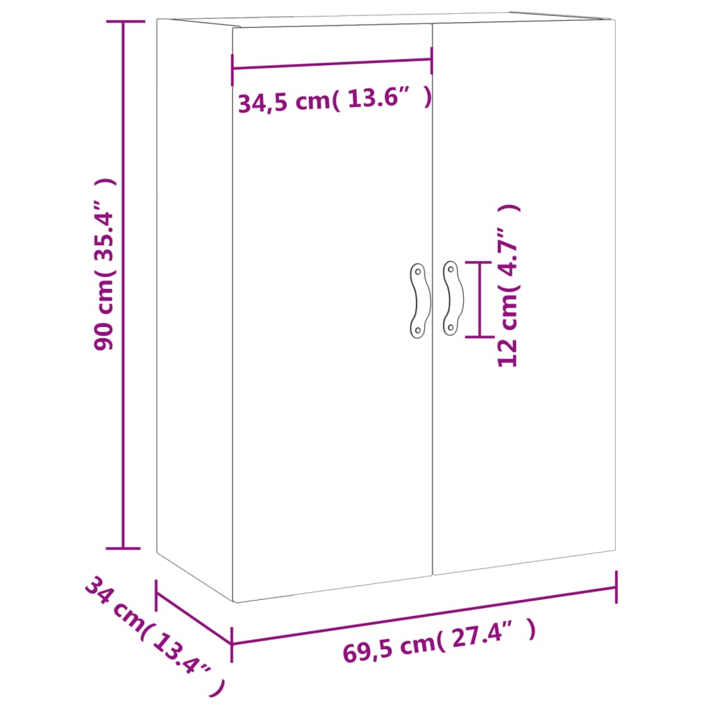 Wall Cabinet Smoked Oak 69.5 x 34 x 90 cm