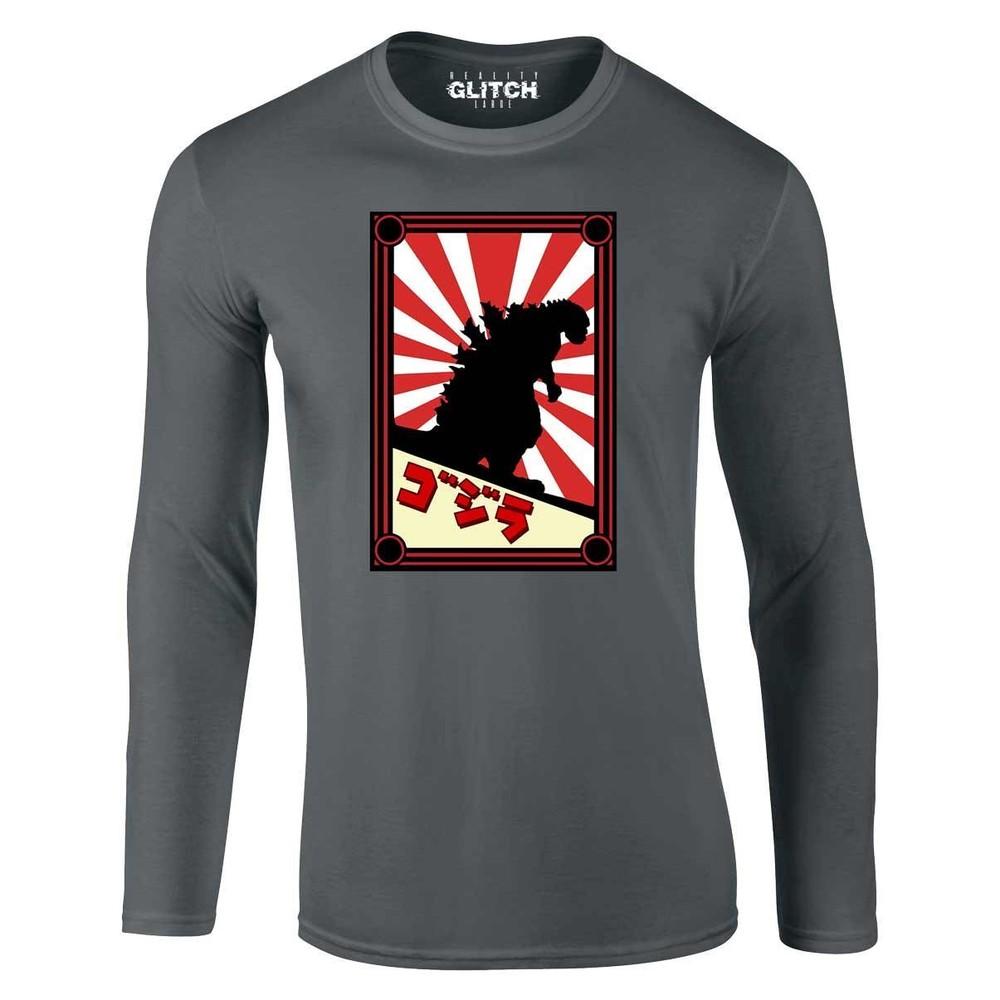 

Japanese Monster Men s Long Sleeve T-shirt Godzilla Inspired Japan Movie 3XL