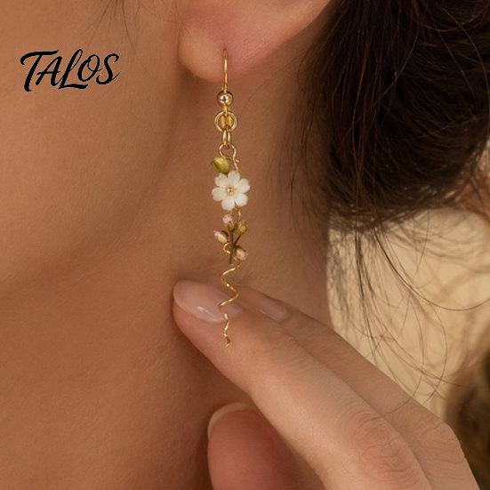Smooth Visual Effect Earrings 1 Pair Flower Holder Earrings, Spiral DIY Durable Dangling Long Jewelry Gifts for Mom Daughter Classic Style