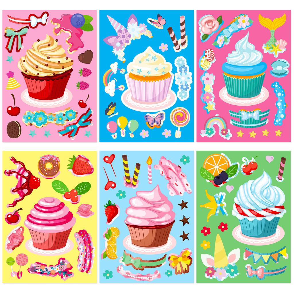 6 Pieces/pack Cake Ice Cream Puzzle Stickers New Products Desserts Children's Fun DIY Cupcake Stickers