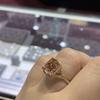Womens European and American 18k Rose Gold Inlaid with Pink Crystal Rectangular Engagement Banquet Ring