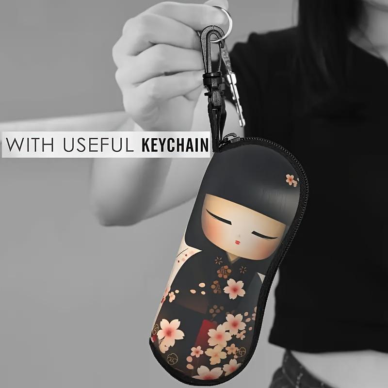 Japanese Style Cherry Blossom Print Glasses Case Portable Storage Box Shockproof Eyeglass Storage Bag With Keychain Women Gifts