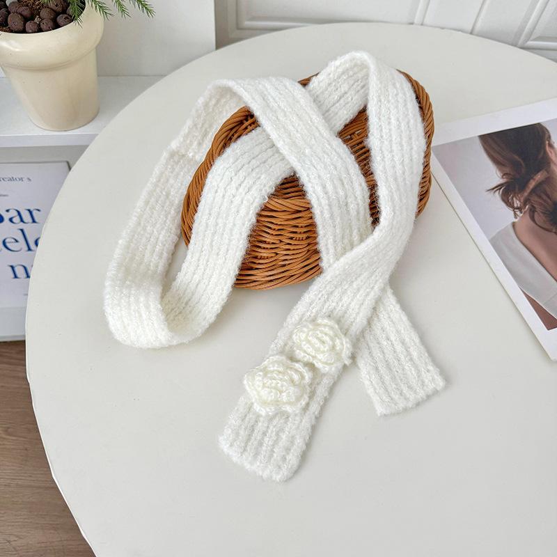 Long scarf women's winter versatile decorative small scarf hand crochet rose knitted scarf