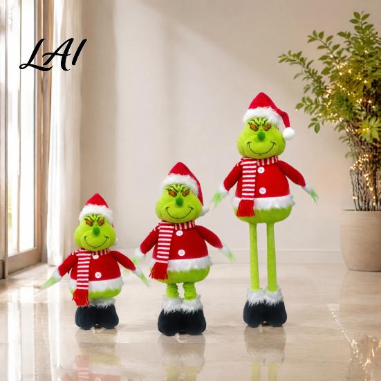 Retractable Long Leg Elf Green Christmas Plush Toy Soft Stuffed Animal Doll with Holiday Gift for Friends Home Fireplace Mantel Decor Seasonal