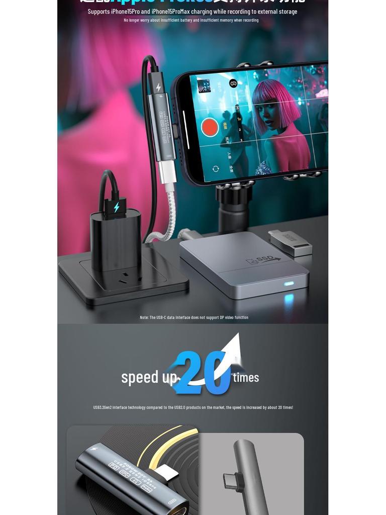 USB-C To 3.2 Adapter: PD 60W Fast Charge & Music Converter, Supports External Video Recording, Multi-Device Compatible