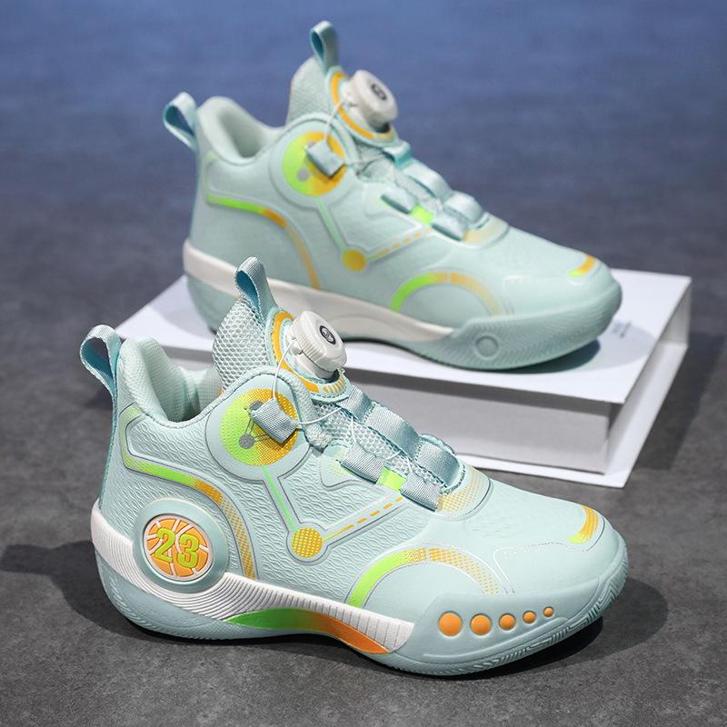 Basketball shoes new leather rotating buckle classmates youth basketball shoes sports shoes parent-child actual combat sports shoes