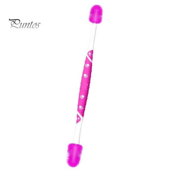 

Зубная щетка для домашних животных, супермягкая силиконовая щетина, зубная щетка для ухода за полостью рта, кошачий двуглавый зуб розовый
