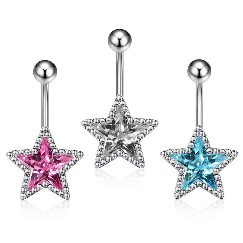Crystal Pendant Belly Button Ring For Women Star Zircon Navel Ring Jewelry Pentagram Belly Ring Sexy Body Piercing Jewelry