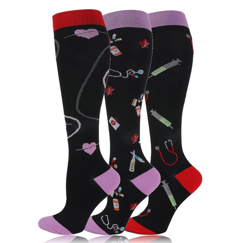 58 stylů 3 páry/balení Kompresní podkolenky 30 mmHg Ženy Muži Sportovní podkolenky Edém Cukrovka Křečové žíly Běžecké podkolenky