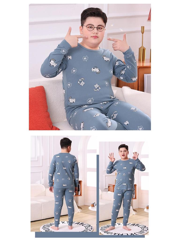 Kids' Pure Cotton Pajama Set: Warm Long-Sleeve Tops & Pants for Boys & Girls - Autumn & Winter