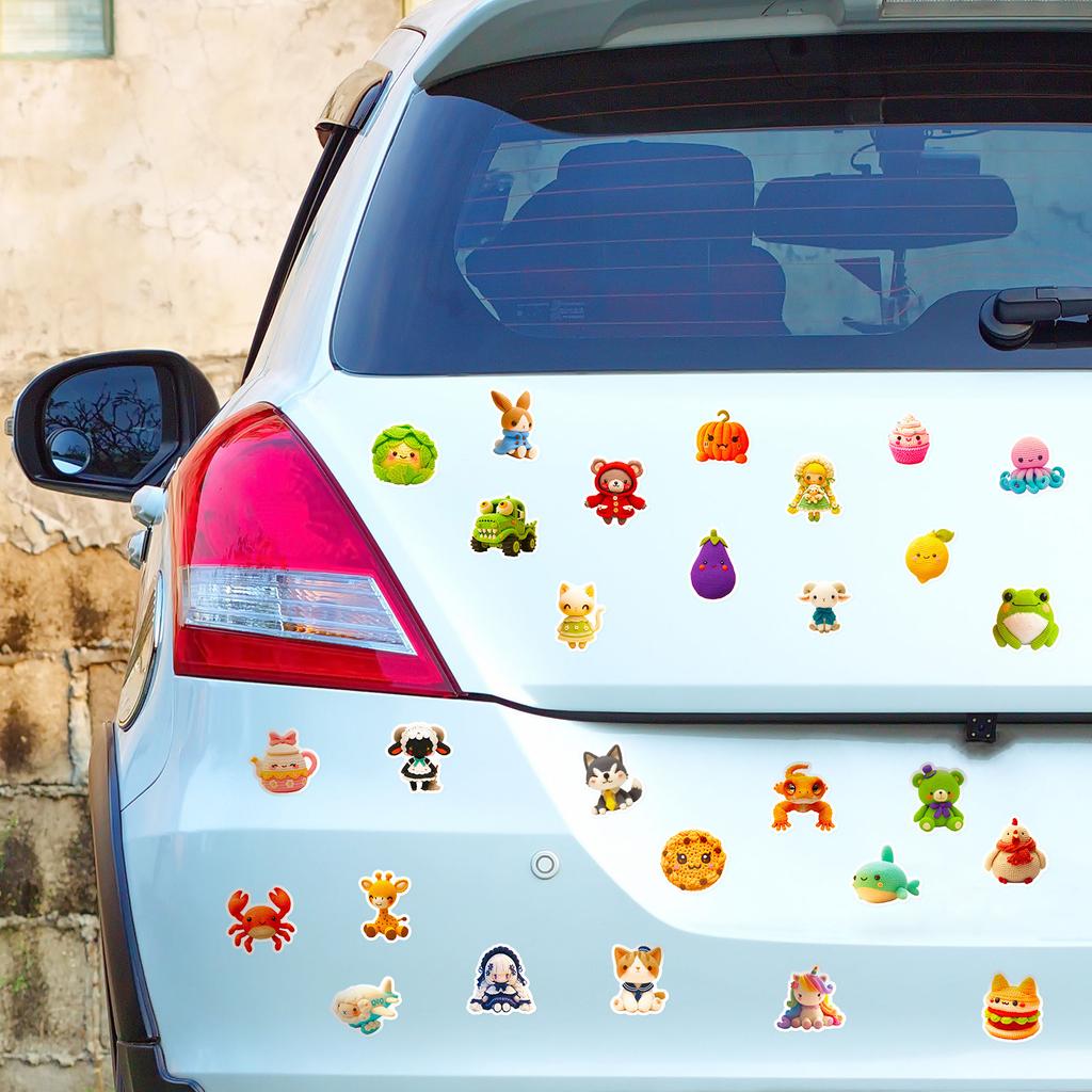 50Pcs Crochet Doll Cartoon Stickers - Cute Frog Starfish Decals for Luggage & Daily Decor