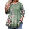 Top Moda da Donna Stampa Floreale Taglie Forti Manica 3/4 Orlo Arrotondato Girocollo