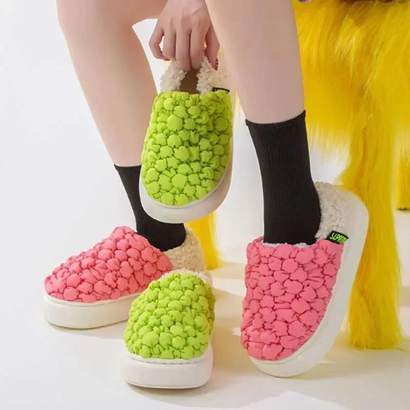 Fashion Winter Plush Hairball Slippers For Women Fashion Fluffy Warm Fur Home Slippers Indoor Outdoor Waterproof Furry Slides