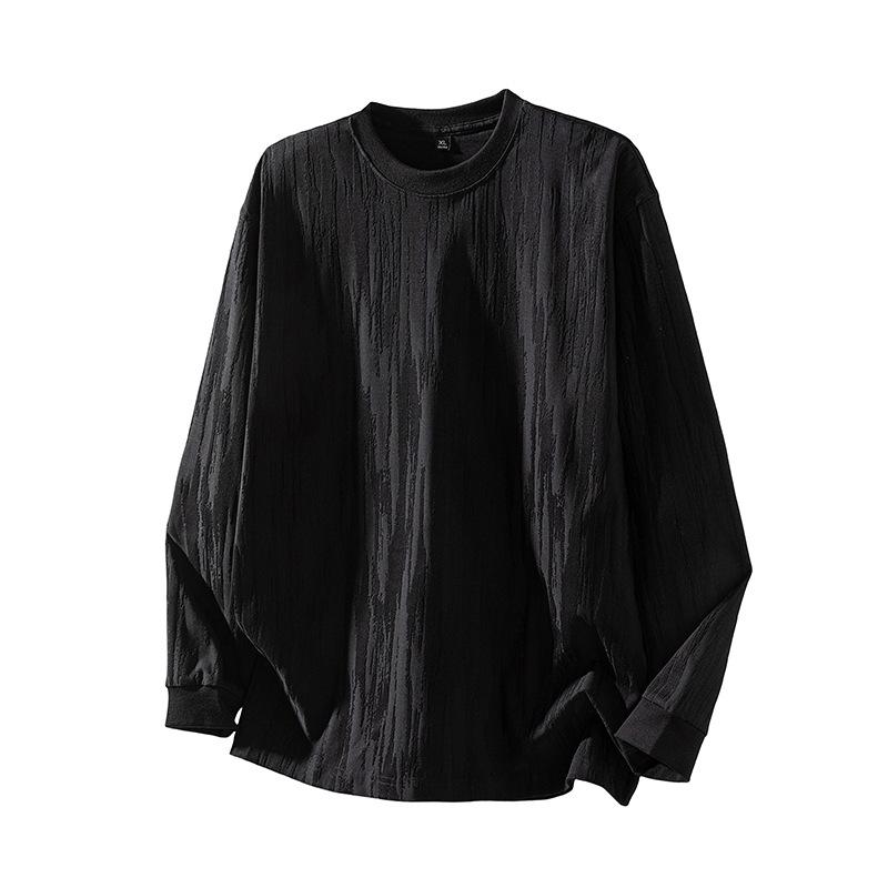 New Autumn Bark Textured Pullover T-shirt for Men's Large Size Long-sleeved Shoulder Top