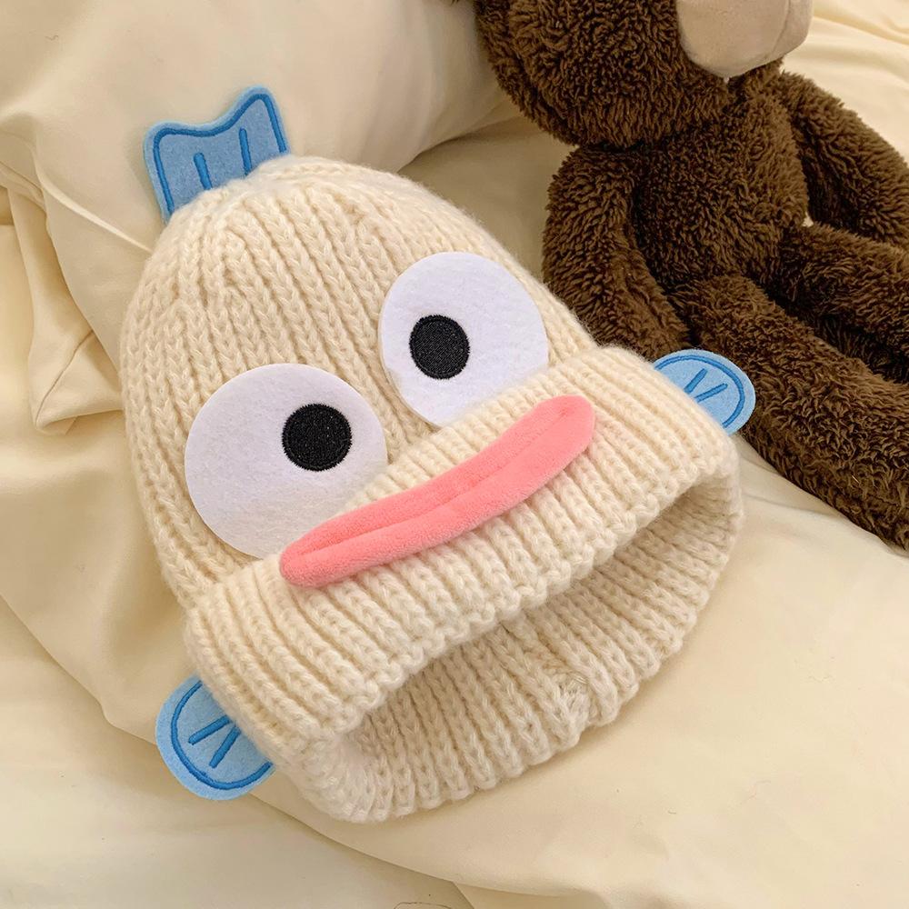 Ugly cute funny cartoon sausage mouth wool hat female autumn and winter warm cute face small knitted ear protection hat tide