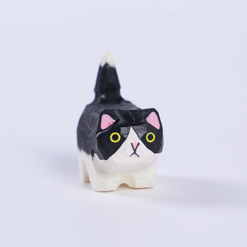 Aesthetic Wooden Cat Figurine Mini Cute Kitten Ornament for Bedroom Desktop Bookshelf Home Decor Unique Gift for Friends