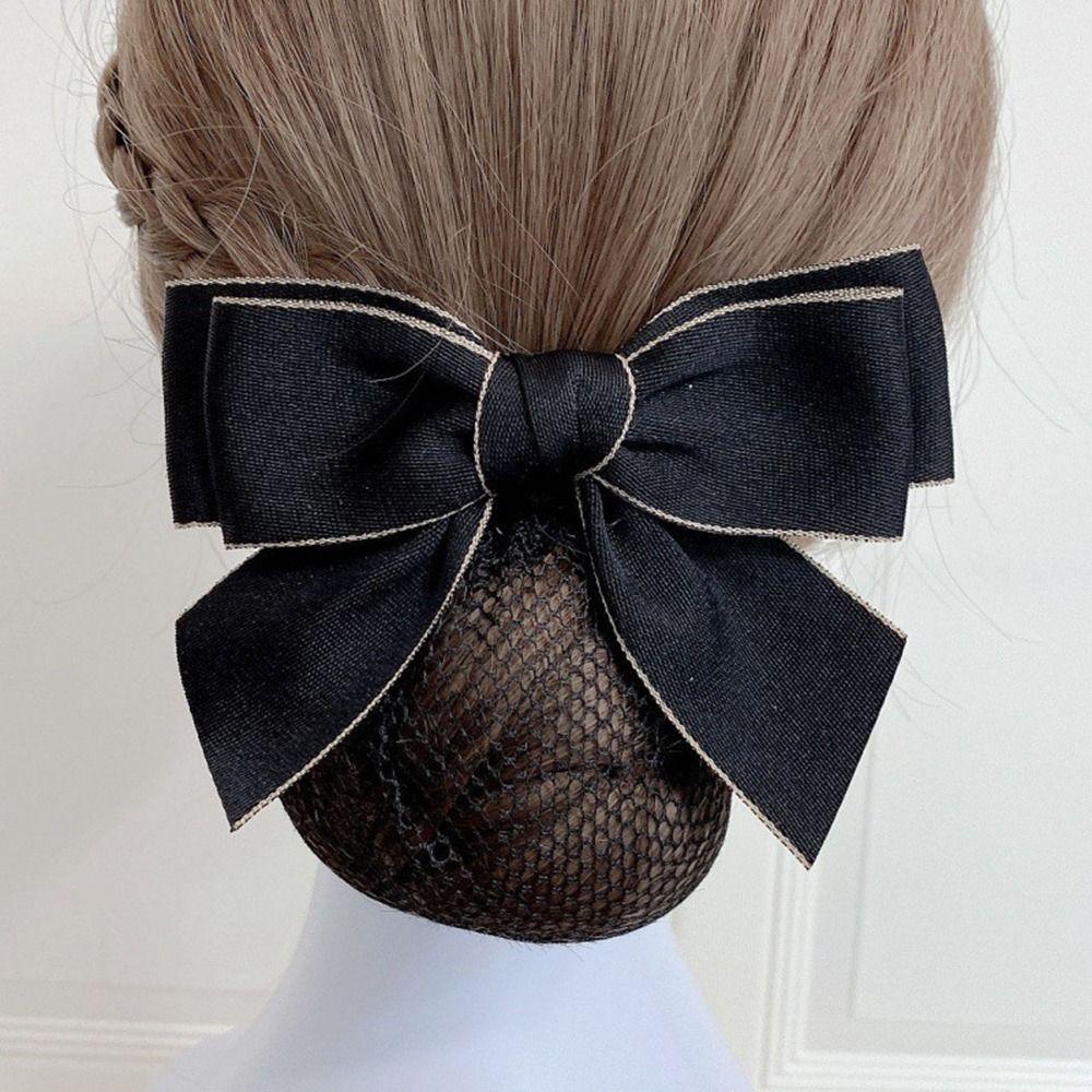 For Female For Girls Hotel Korean Bun Snood Hairgrips Cover Net Ponytail Clip Bow Spring Clip