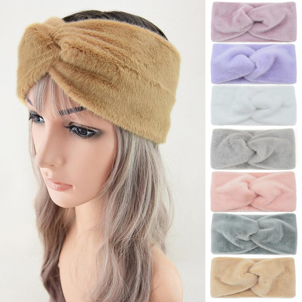 New Women Girls Solid Color Hair Bands Knitted Wool Headbands Vintage Cross Turban Bandage Ear Warmer Hairbands Hair Accessories