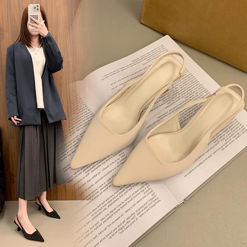 

Black high heels women s 2025 spring new small French Korean version single shoes with skirt pointed stiletto sandals 40 бежевый