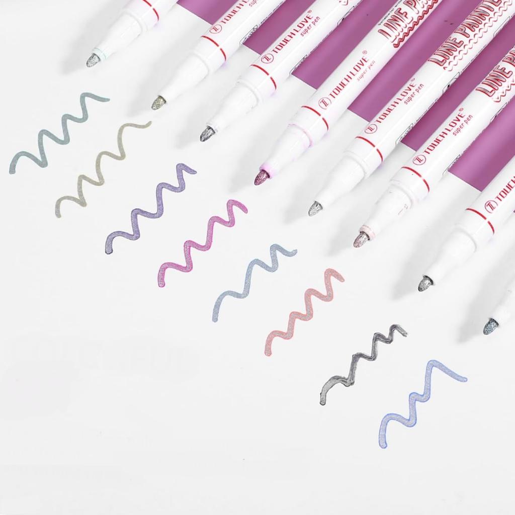 8pcs Shimmer Markers Outline Pens- Self Outline Metallic Markers,Double Line Pen for Art Drawing Greeting Cards Gifts