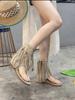 Thick-soled wedged toe Roman rivet fringed cool boots women's summer 2024 new fashion bohemian sandals