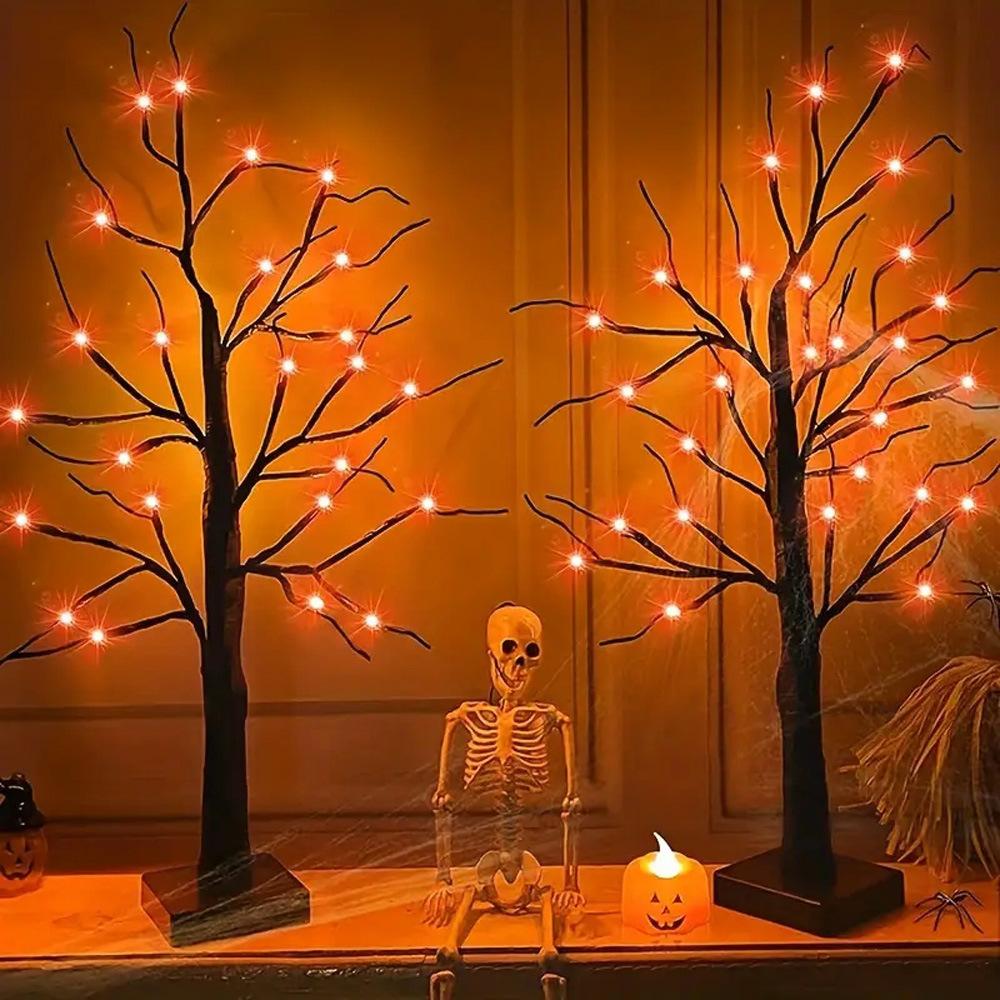 Orange And Purple Halloween Birch Tree Light Battery Operated Table Lamp Indoor Home Party Halloween Decorations Night light