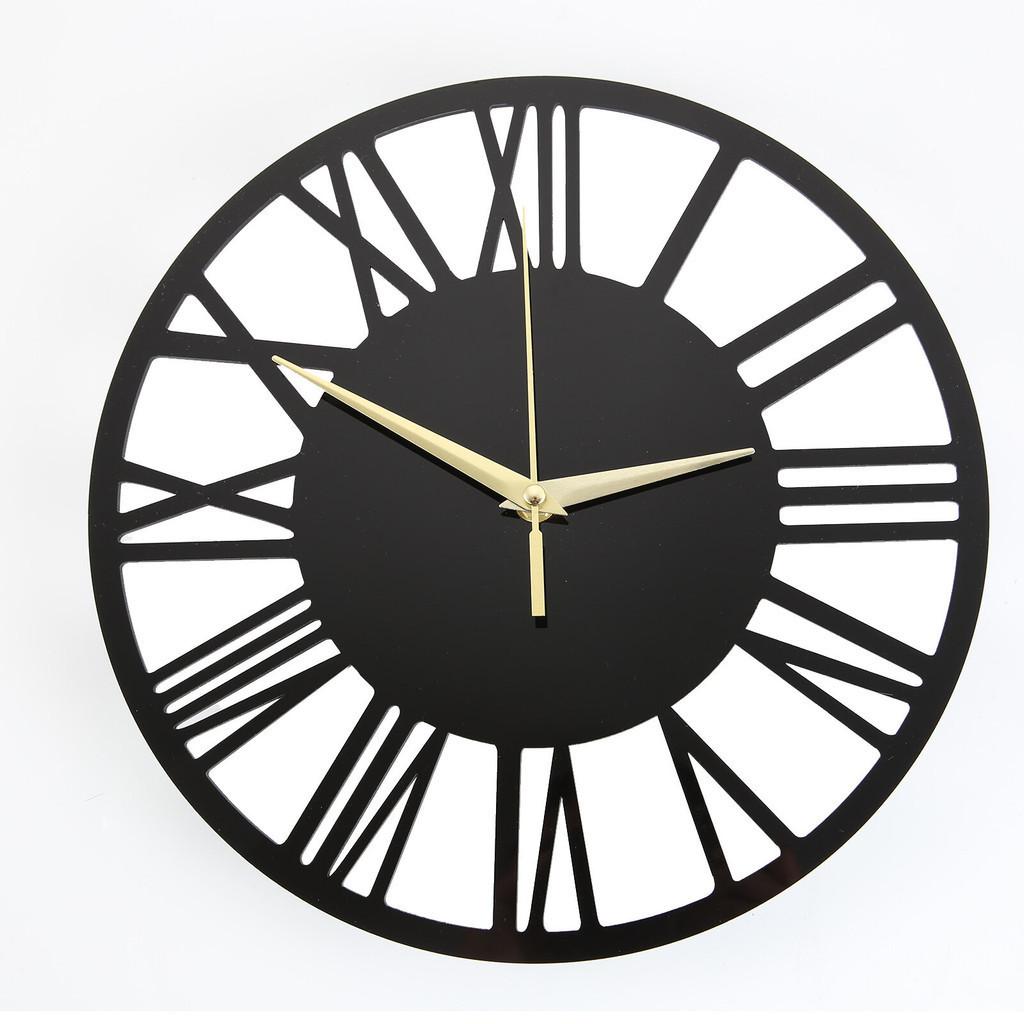 Moderne Acryl 3D Wanduhr Kreative Heimdekoration Römische Ziffern Schwarze Farbe