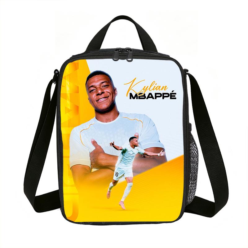 Leer, Reizen Geïsoleerde Lunchtassen M-Mbappe Thermische Tas Voetbalster Lunchcontainer Lekvrije Tote Lunchbox Voedsel Bewaartassen