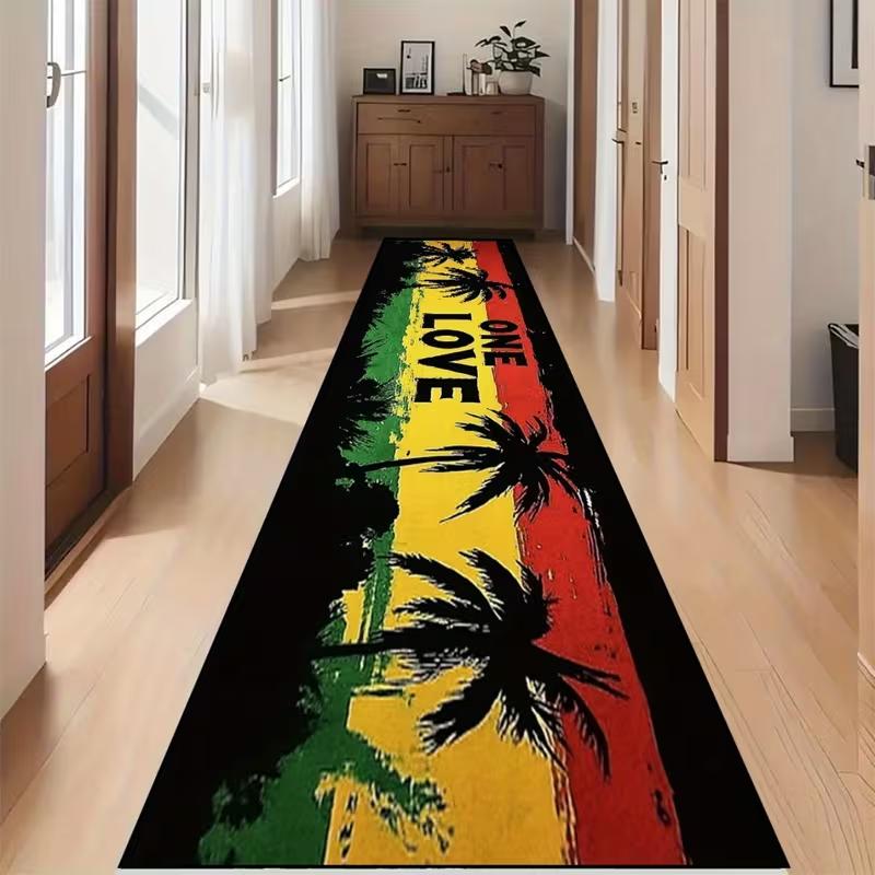 Lebhafter Patchwork-Läuferteppich mit Würfelmuster, Regenbogen-Farbblockmuster in gesättigten Tönen, Verspielte Bodenmatte für modernen Flur