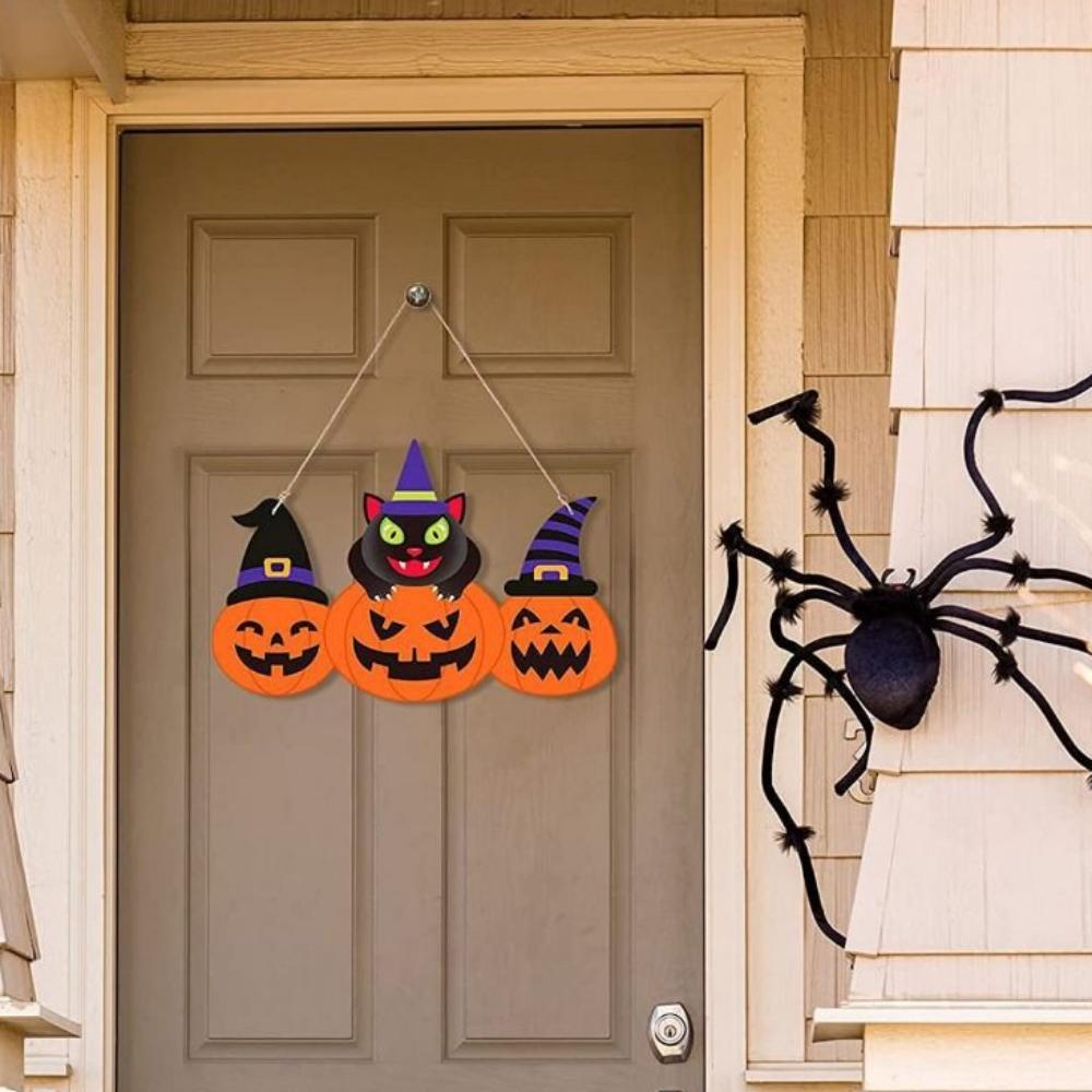 Pumpkin Shape Halloween Welcome Sign Wooden Pumpkin Porch Sign  Front Door Decor