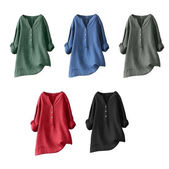 Damen Oberteile V-Ausschnitt Knöpfe Halbe Knopfleiste Langarm Mittellang Pullover Oberteile Lockerer Schnitt Einfarbig Lässige Oberteile Täglich