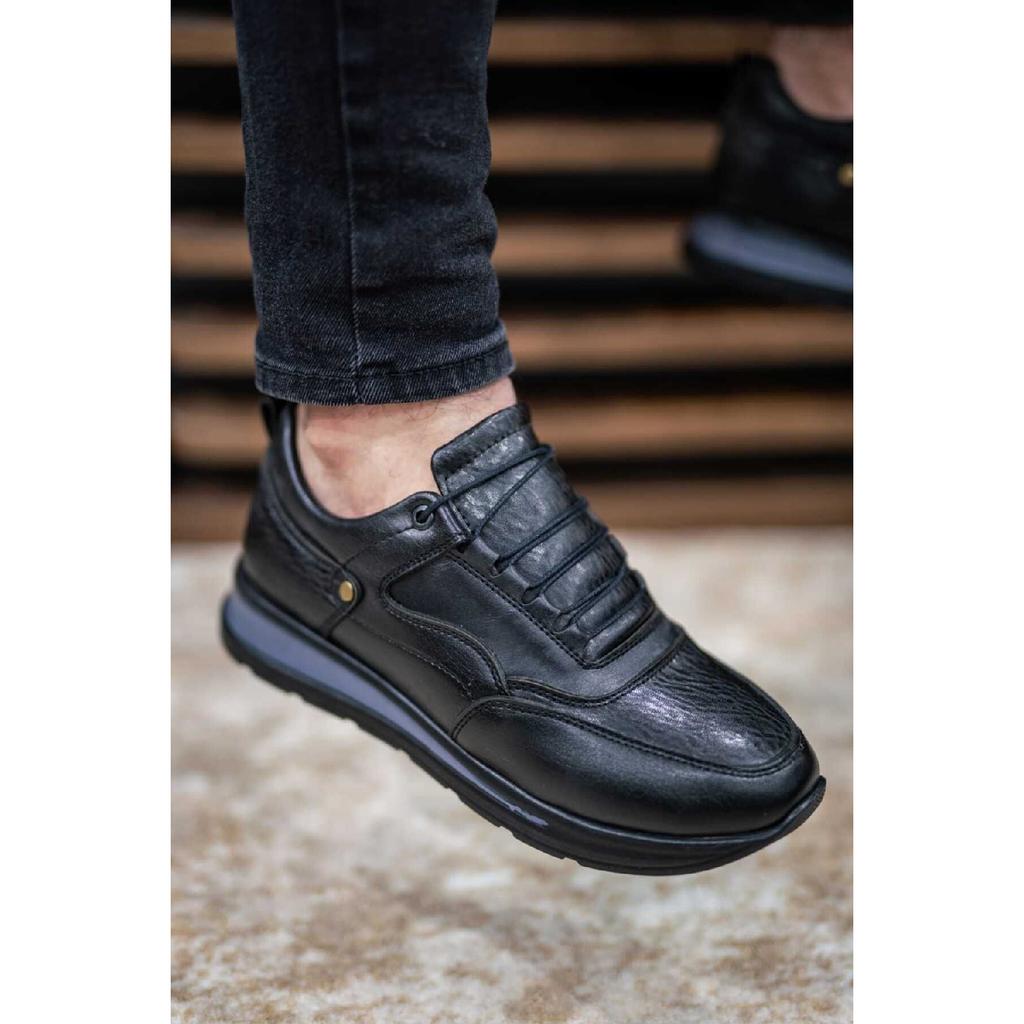 Men's Black Lace-up Casual Orthopedic Comfortable Sneaker Nk1056