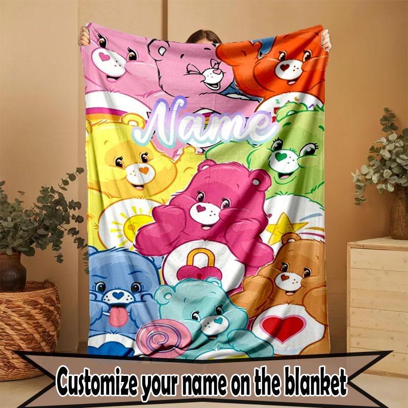 Custom Name Personalized Care Bears Print Blanket, Home Decor, Bedroom, Sofa, Camping, Couch, Gifts for Birthday Christmas