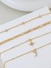 Elegant Cubic Zirconia Star & Moon Pendant Multilayer Necklace, Gold-Tone Chain Suitable For Women's Daily Wear, Party, Festival