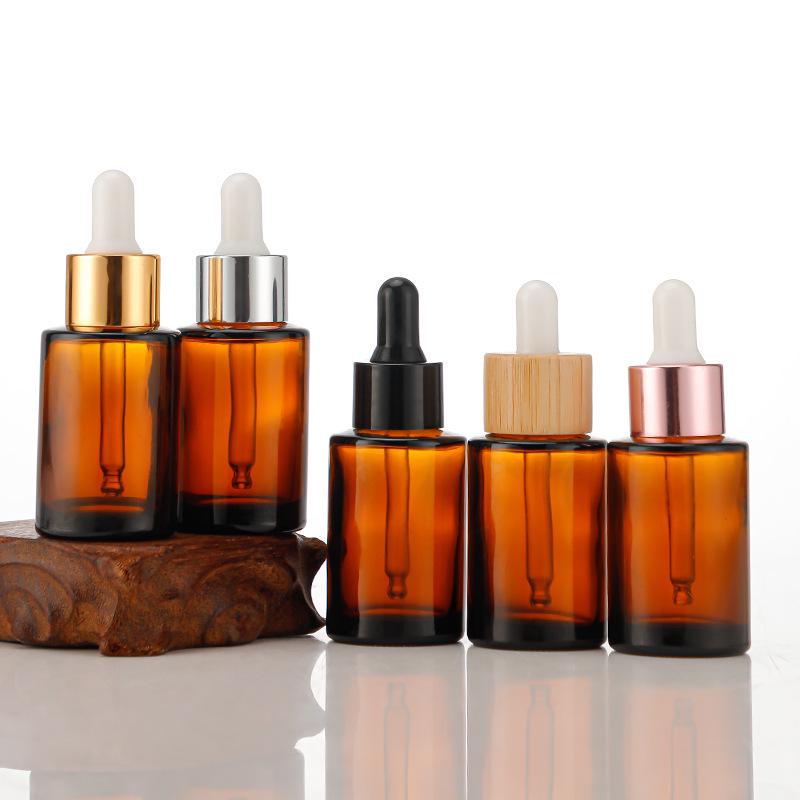 Brown Flat Shoulder Thick Glass Essential Oil Dropper Bottle for Cosmetics and Perfume