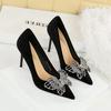 Fashion 2025 Spring Bowknot Rhinestone Women Pumps Luxury Banquet Shoes Women 9 Cm Heels Stilettos Pointed End High-heeled Shoes Lady