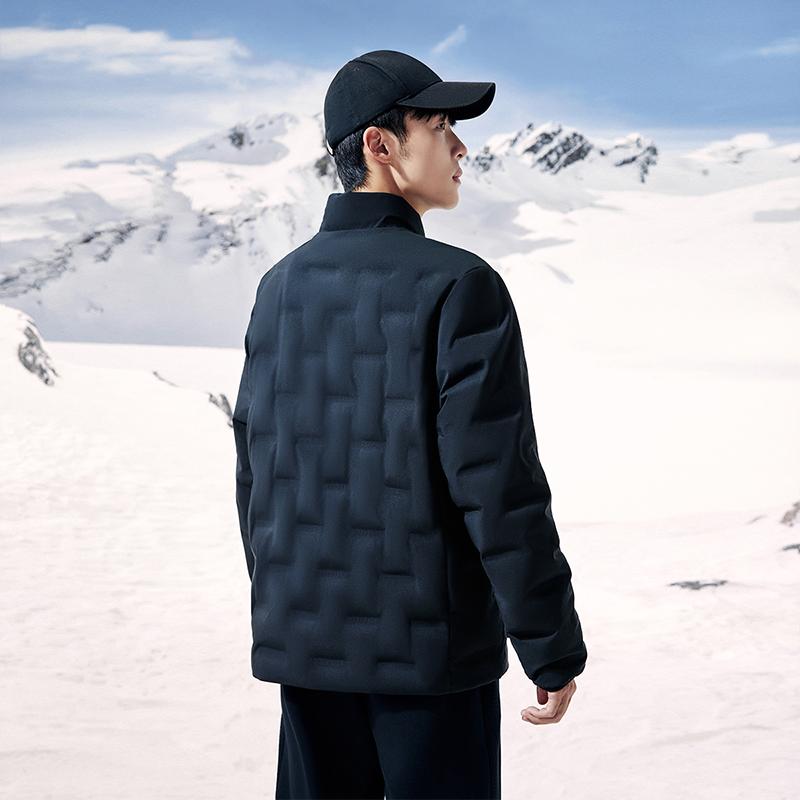 Anta Solid Color Zipper Stand Collar Long Sleeve Down Jacket Men Outerwear Basic-Black 952347914-5