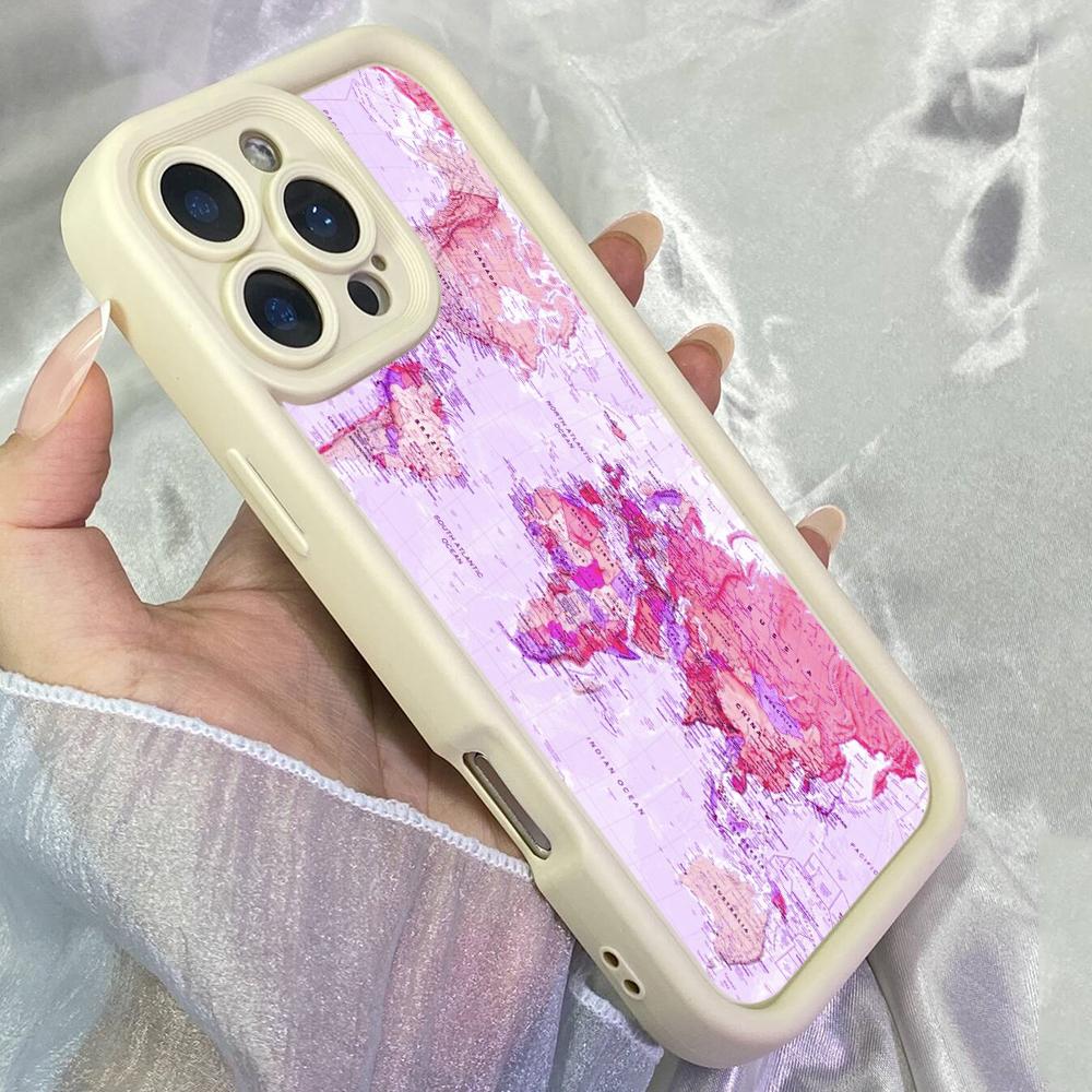 JT424 Rosa Weltkarte Online für iPhone 17 16 15 14 13 Pro Max Samsung S26 S25 Ultra A17 A07 A56 A16 A14 Xiaomi 15T Redmi 15c Note 14 13 Weiche Hülle