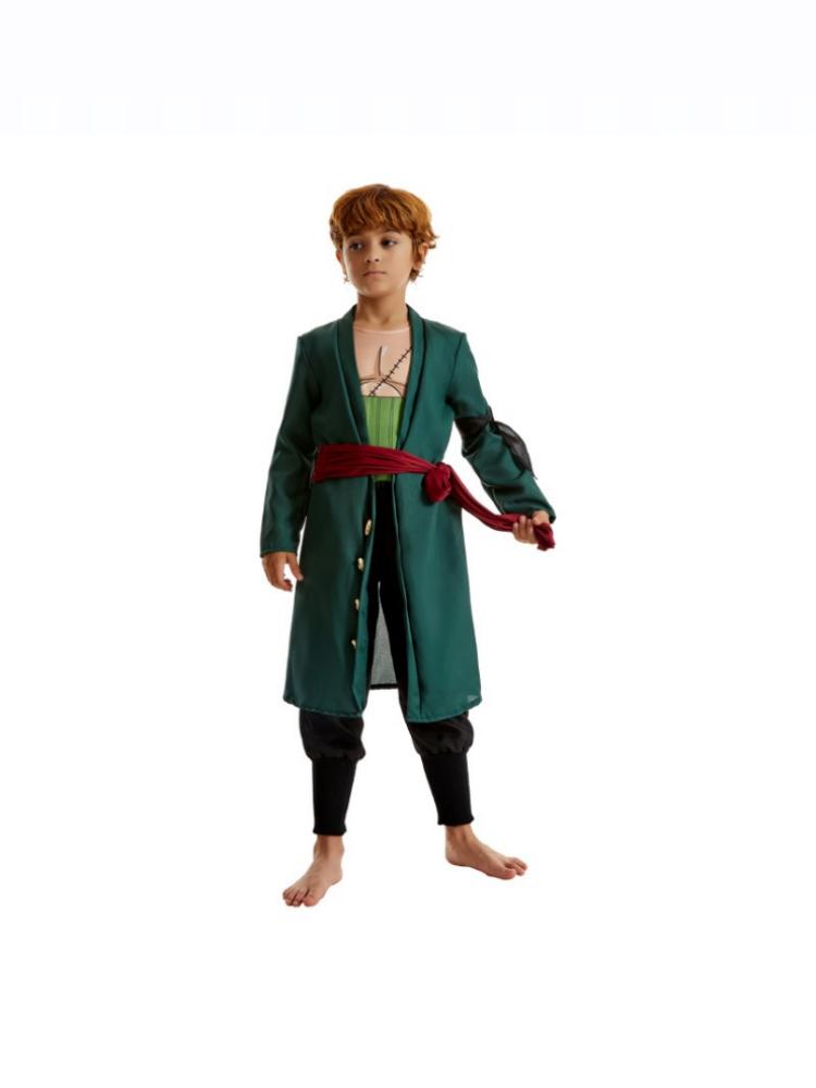 Anime Figuren Roronoa Zoro Cosplay Kostuum Uniform Groene Jas Broek Hoofddoek Roronoa Zoro Pruik Oorbellen Halloween Mannenkleding 10-12 years old