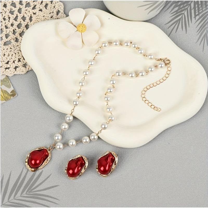 Baroque special-shaped imitation pearl stud earrings imitation pearl necklace elegant jewelry set