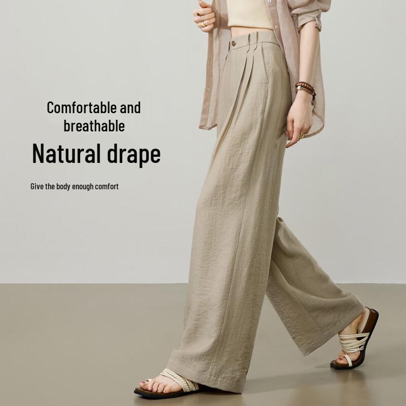 ESE-Y Women's Linen Blend Relaxed Wide-Leg Pants