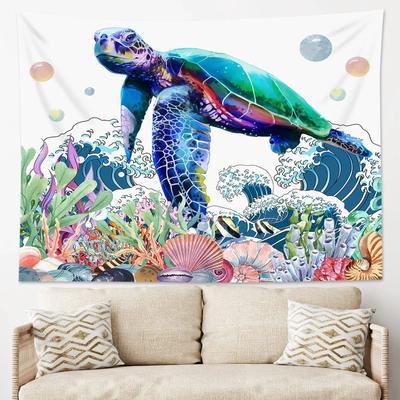 Meeresschildkröte Wandteppich Meerestier Hawaiianischer Wandteppich Natur Blau Unterwasser Wandbehang für Schlafzimmer Wohnheim Heimdekoration Decke