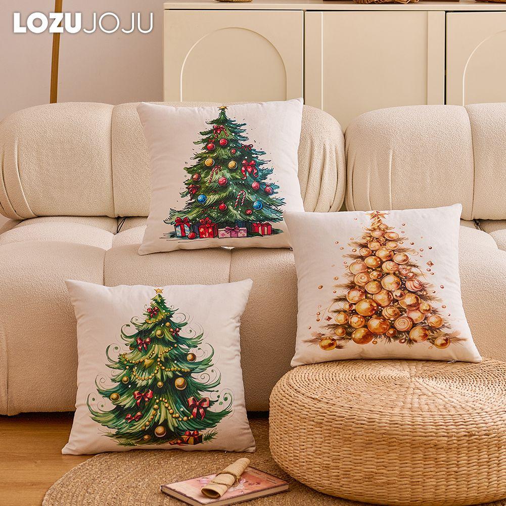 1PC LOZUJOJU Christmas Pillowcase Hand drawn Christmas tree cluster printed Cushion Cover for Sofa Living Room Bedroom Home Decor Party Decor