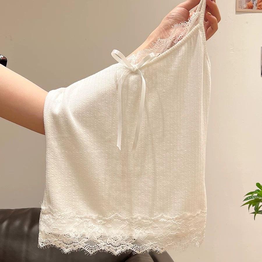 Women's Plus Size Cotton Lace Bow Camisole - Slim Fit Spring/Summer Layered Tank Top